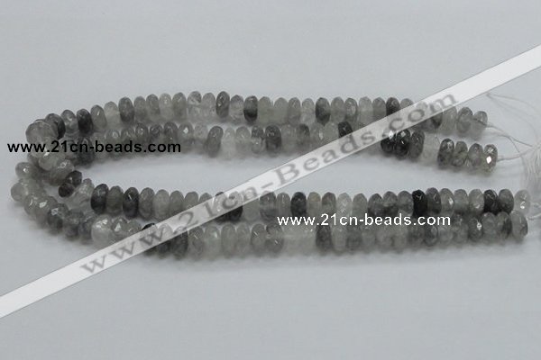 CCQ75 15.5 inches 6*12mm faceted rondelle cloudy quartz beads wholesale