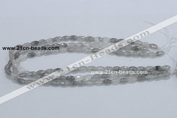 CCQ90 15.5 inches 6*10mm faceted rice cloudy quartz beads wholesale