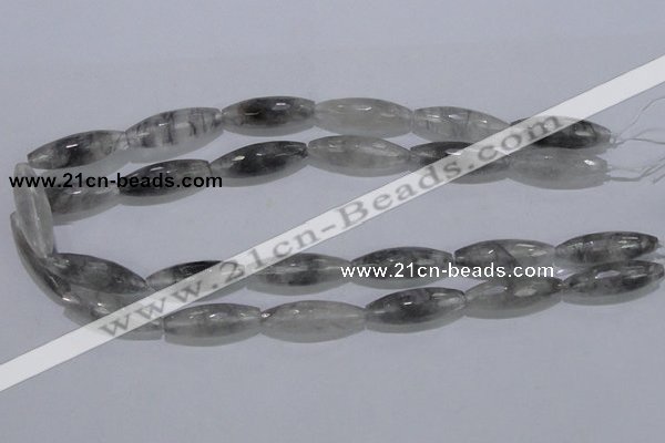 CCQ95 15.5 inches 10*30mm faceted rice cloudy quartz beads wholesale