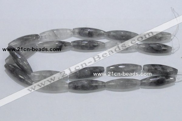 CCQ96 15.5 inches 12*40mm faceted rice cloudy quartz beads wholesale