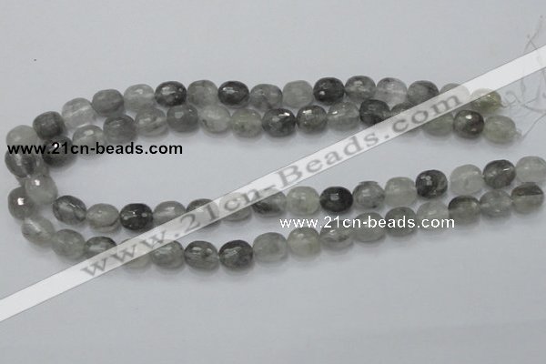 CCQ98 15.5 inches 10*12mm faceted egg-shaped cloudy quartz beads