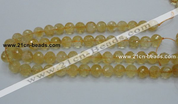 CCR06 15.5 inches 14mm faceted round natural citrine gemstone beads