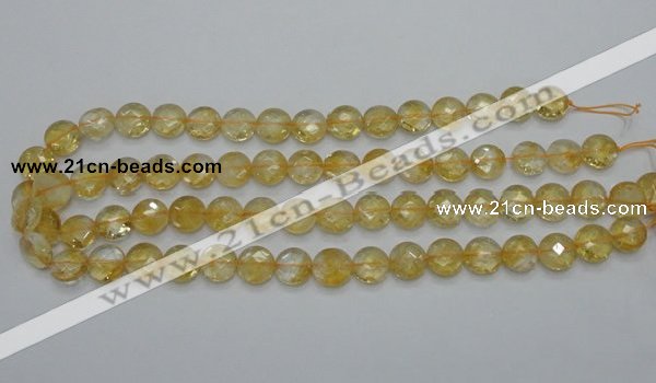 CCR19 15.5 inches 12mm faceted flat round natural citrine gemstone beads