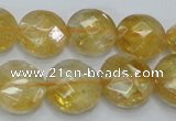 CCR20 15.5 inches 14mm faceted flat round natural citrine gemstone beads