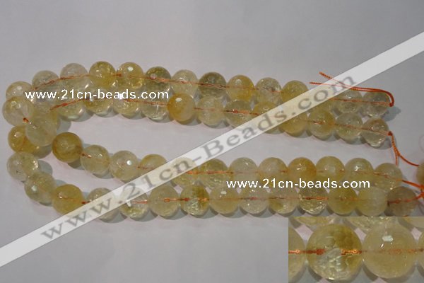 CCR205 15.5 inches 14mm faceted round natural citrine gemstone beads