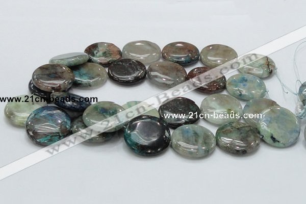 CCS07 15.5 inches 30mm flat round natural chrysocolla gemstone beads