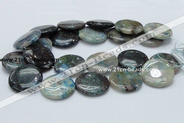 CCS08 15.5 inches 35mm flat round natural chrysocolla gemstone beads