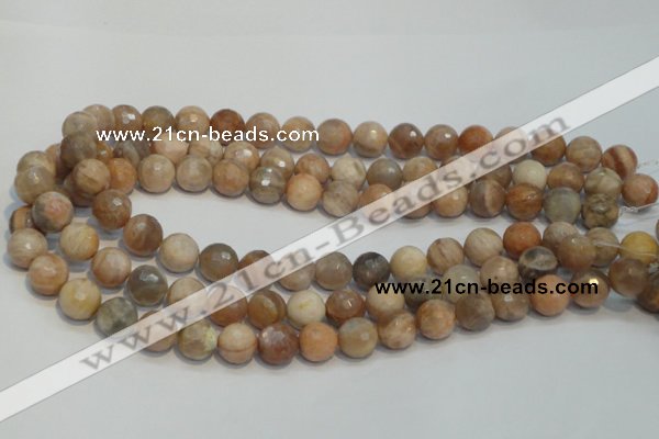 CCS313 15.5 inches 12mm faceted round natural sunstone beads