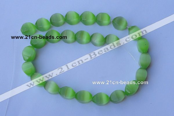 CCT28 14 inches 10*14mm twisted light green cats eye beads wholesale