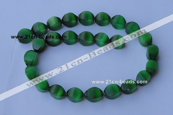 CCT29 14 inches 10*14mm twisted green cats eye beads wholesale