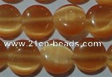 CCT485 15 inches 8mm flat round cats eye beads wholesale