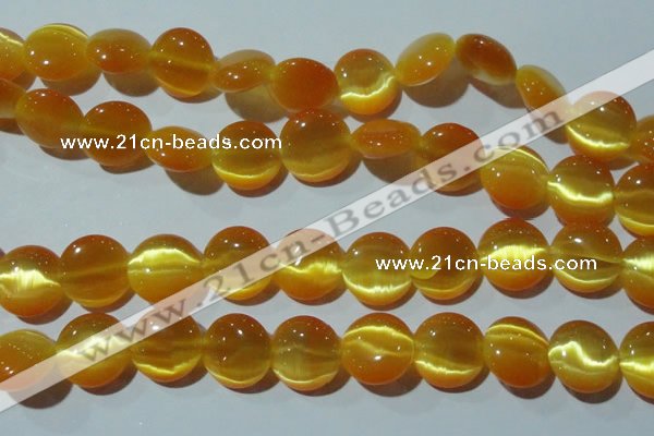 CCT542 15 inches 12mm flat round cats eye beads wholesale