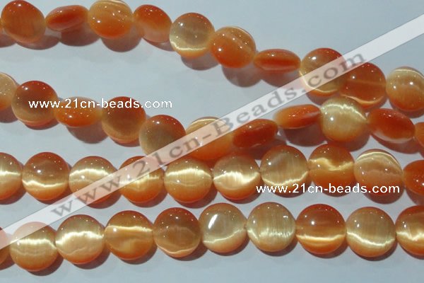 CCT543 15 inches 12mm flat round cats eye beads wholesale