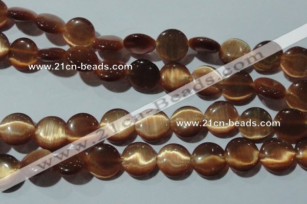 CCT544 15 inches 12mm flat round cats eye beads wholesale