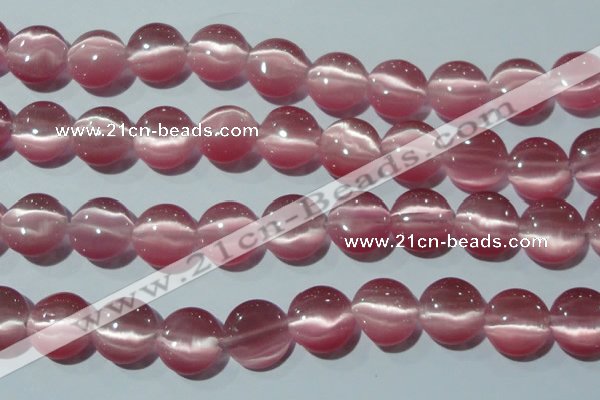 CCT545 15 inches 12mm flat round cats eye beads wholesale