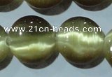 CCT547 15 inches 12mm flat round cats eye beads wholesale