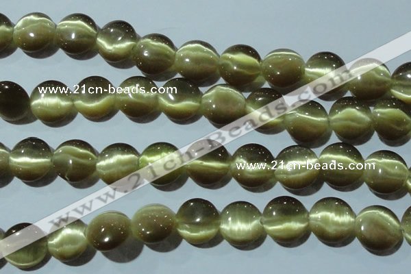 CCT547 15 inches 12mm flat round cats eye beads wholesale