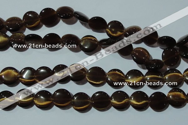 CCT548 15 inches 12mm flat round cats eye beads wholesale