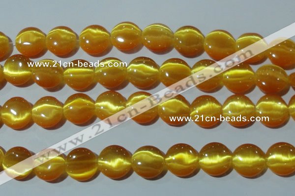 CCT571 15 inches 14mm flat round cats eye beads wholesale