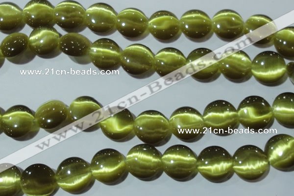 CCT573 15 inches 14mm flat round cats eye beads wholesale