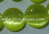 CCT574 15 inches 14mm flat round cats eye beads wholesale