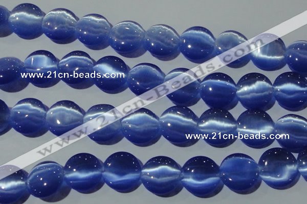 CCT579 15 inches 14mm flat round cats eye beads wholesale