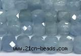 CCU1004 15 inches 4mm faceted cube aquamarine beads