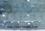 CCU1005 15 inches 4mm faceted cube aquamarine beads