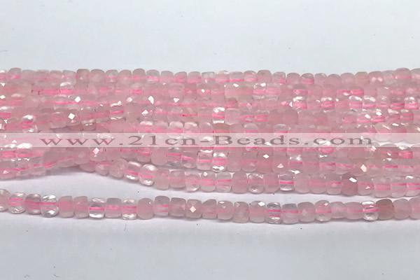 CCU1006 15 inches 4mm faceted cube rose quartz beads