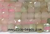 CCU1008 15 inches 4mm faceted cube morganite beads