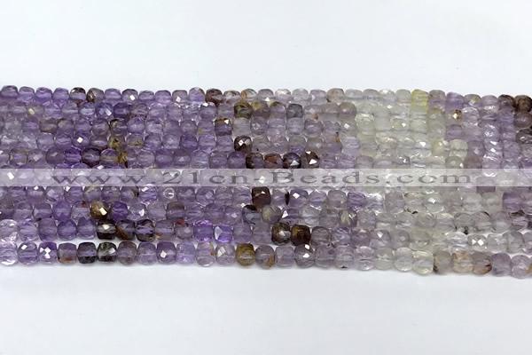 CCU1009 15 inches 4mm faceted cube mixed quartz beads