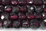 CCU1028 15 inches 4mm faceted cube red garnet beads