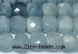 CCU1036 15 inches 6mm faceted cube aquamarine beads