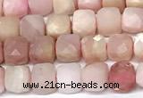 CCU1037 15 inches 6mm faceted cube pink opal beads