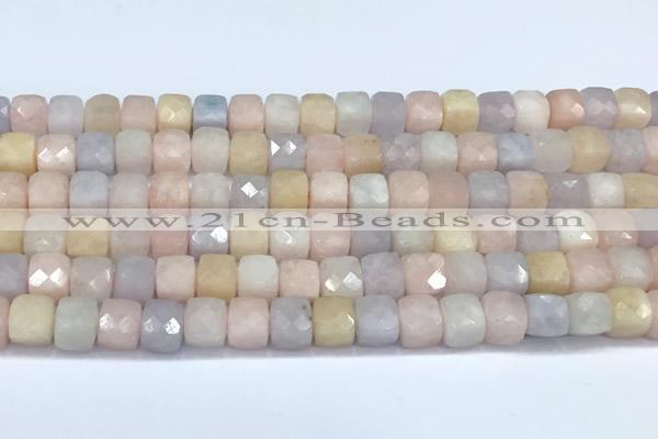 CCU1280 15 inches 6mm - 7mm faceted cube morganite beads