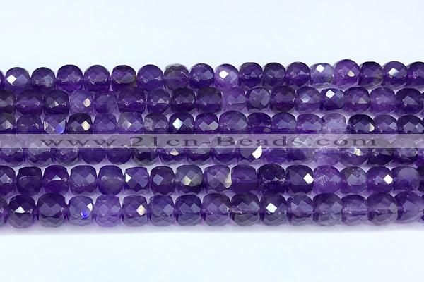 CCU1281 15 inches 6mm - 7mm faceted cube amethyst beads