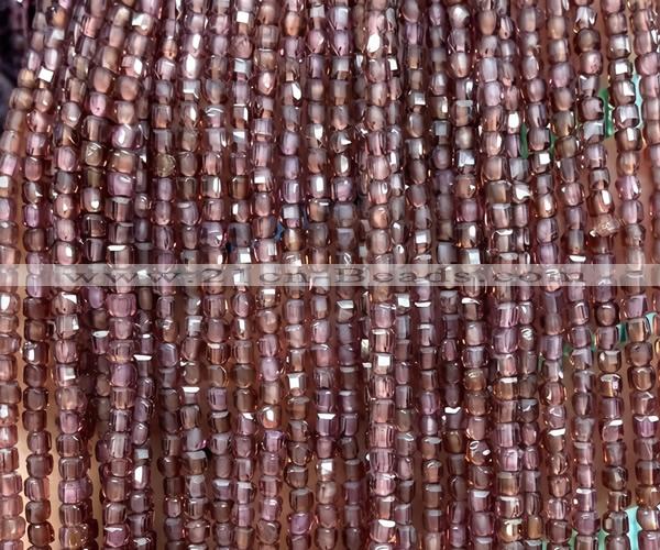 CCU1658 15 inches 2.5mm faceted cube coffee garnet beads
