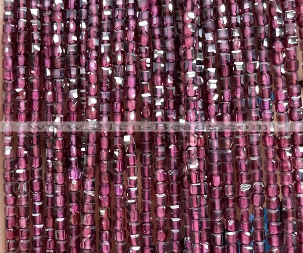 CCU1660 15 inches 2.5mm faceted cube red garnet beads