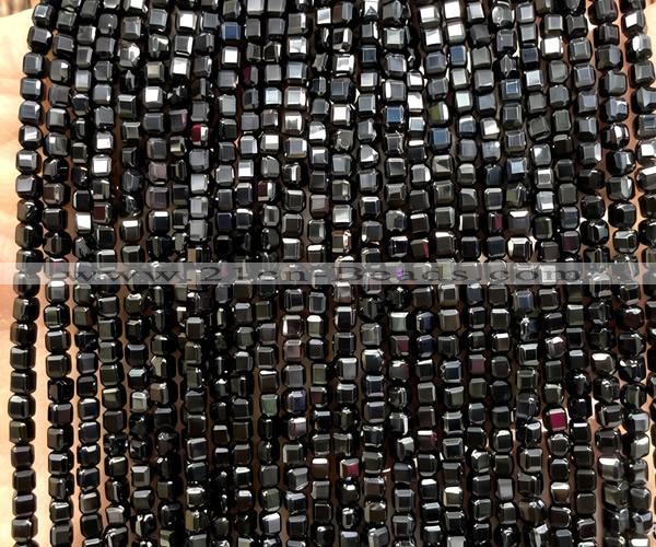 CCU1676 15 inches 2.5mm faceted cube black spinel gemstone beads