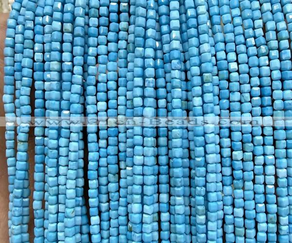 CCU1719 15 inches 2.5mm faceted cube blue howlite turquoise beads