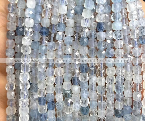 CCU1822 15 inches 4mm faceted cube aquamarine gemstone beads