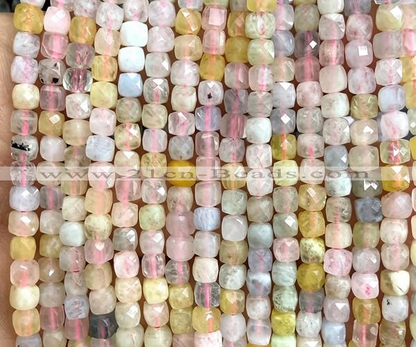 CCU1840 15 inches 4mm faceted cube morganite gemstone beads
