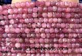 CCU1845 15 inches 4mm faceted cube pink tourmaline beads