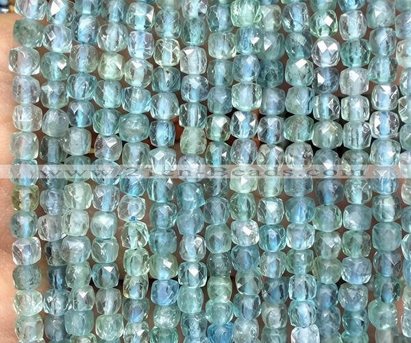 CCU1851 15 inches 4mm faceted cube bue apatite beads