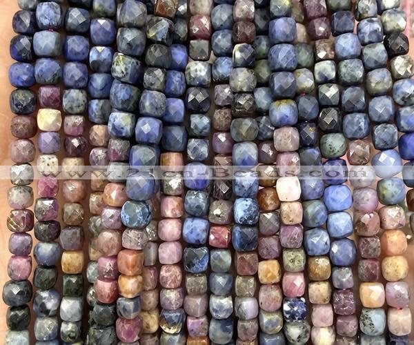 CCU1872 15 inches 4mm faceted cube ruby sapphire beads
