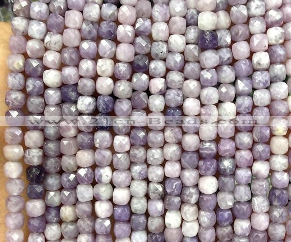 CCU1901 15 inches 4mm faceted cube lilac jasper beads