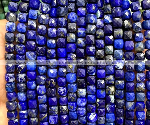 CCU1910 15 inches 4mm faceted cube lapis lazuli gemstone beads