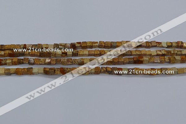 CCU309 15.5 inches 4*4mm cube picture jasper beads wholesale