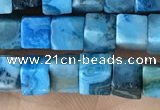 CCU453 15.5 inches 4*4mm cube blue crazy lace agate beads