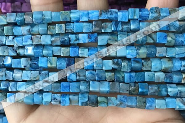 CCU453 15.5 inches 4*4mm cube blue crazy lace agate beads